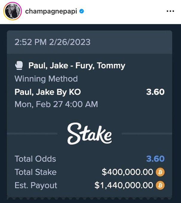 Canadian rapper Drake places $400,000 bet on Jake Paul knock-out win 1