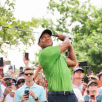 Woods completes 16 holes in first public round since last November