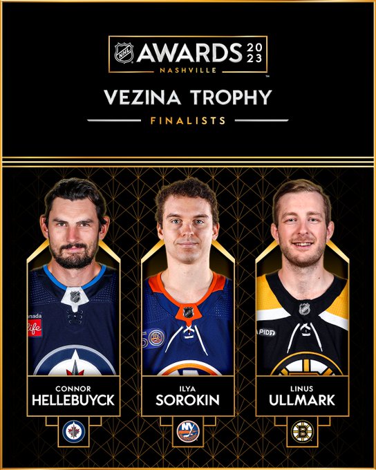 Hellebuyck, Sorokin, Ullmark are Vezina Trophy finalists