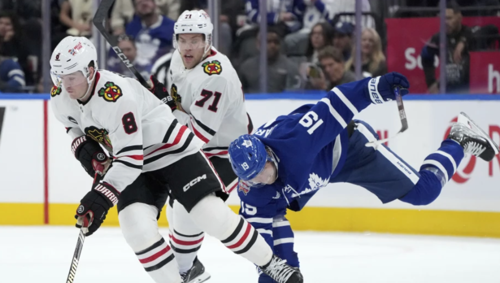 Blackhawks beat Maple Leafs 4-1, rookie Bedard held off from scoring 12