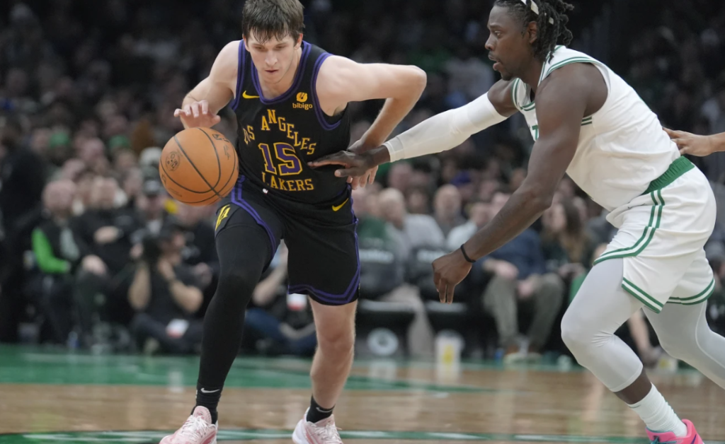 Starless Lakers shocks Celtics 114-105, Reaves scores 7 3-pointers