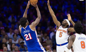 Embiid sets 50-point playoff record to close the gap with Knicks 18