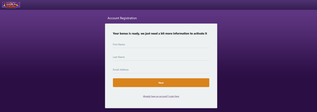 Zodiac Casino Registration Process 1