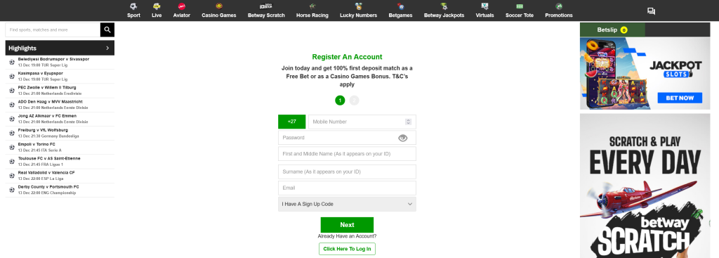 Betway Registration (Account Opening) 1