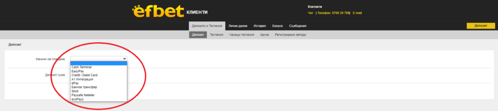депозит в ефбет